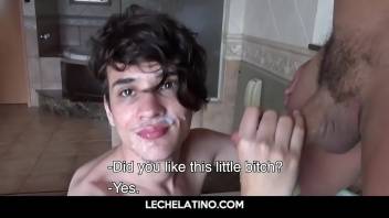 Hottest Latin boy gets facial cumshot from older daddy
