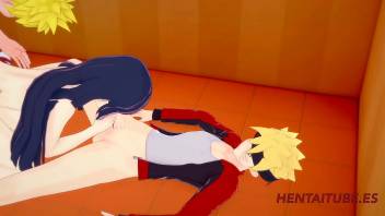 Boruto Naruto Hentai - Threesome Hinata is Fucked by Naruto while sucks Boruto's Dicks and They cums in her mouth and pussy